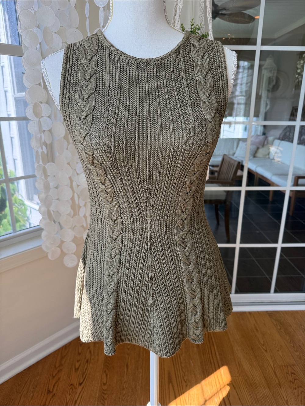 Sleeveless Knit Peplum Tunic Viscose in Olive medium